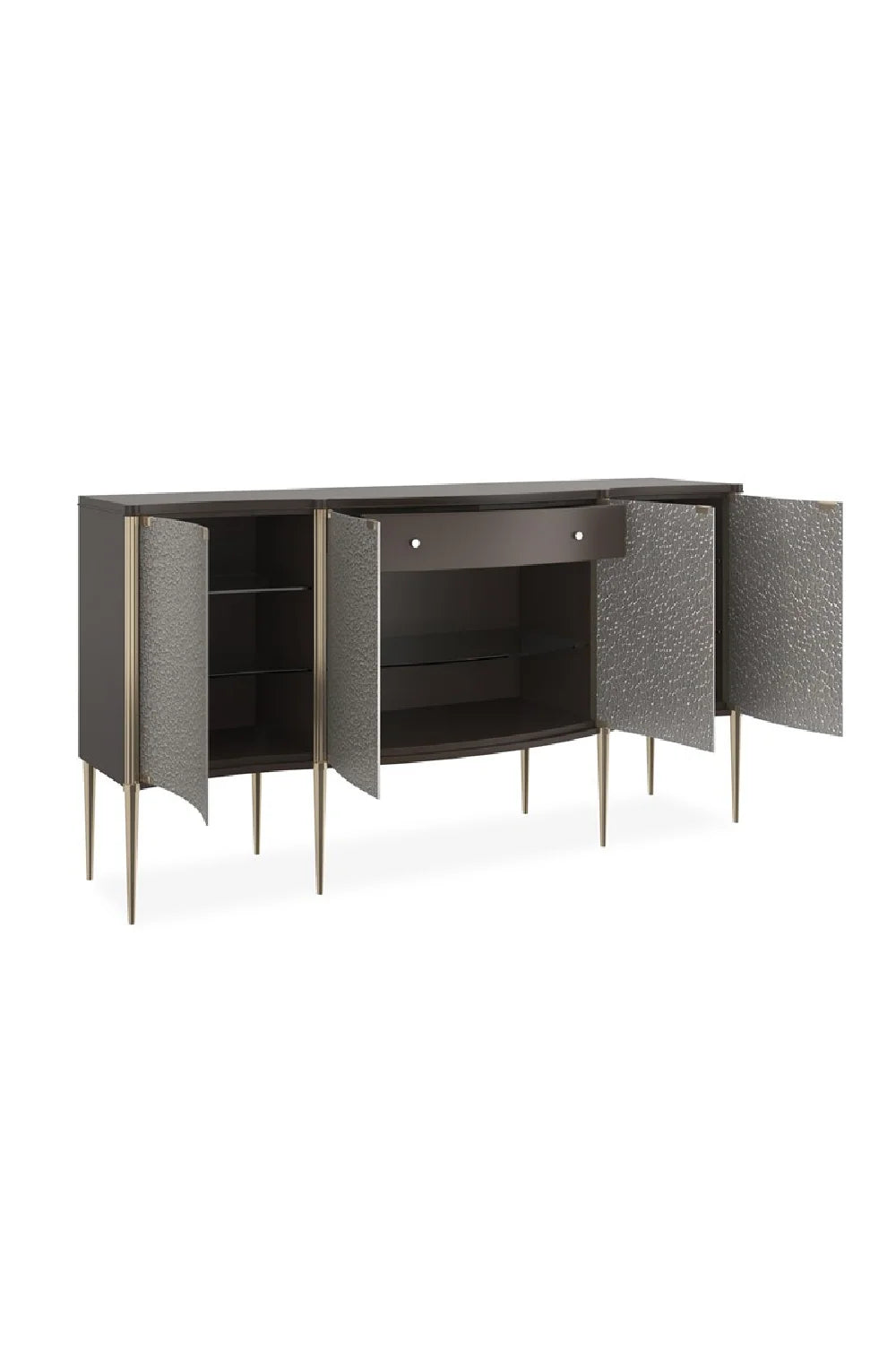 Luxury Curved Glass 4-Door Sideboard European Style for Villa