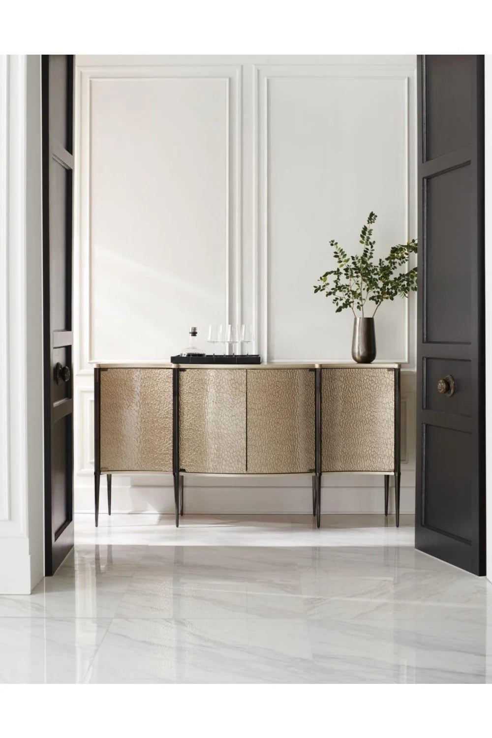 Luxury Curved Glass 4-Door Sideboard European Style for Villa