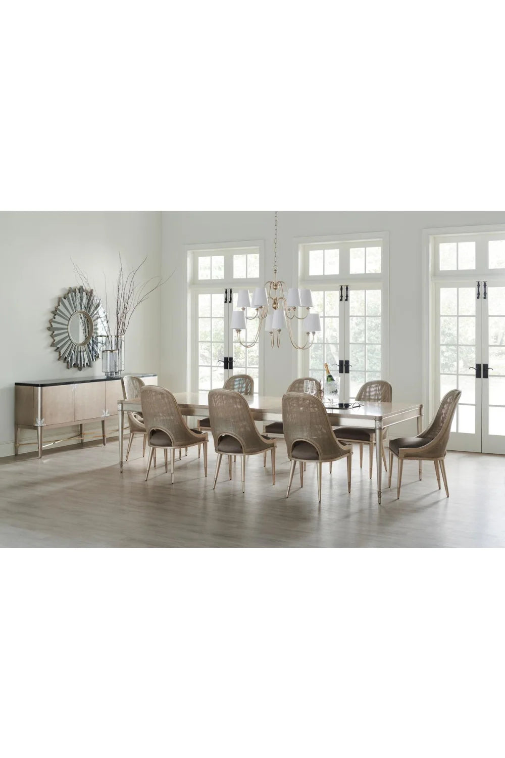 Luxury Curved Glass 4-Door Sideboard European Style for Villa