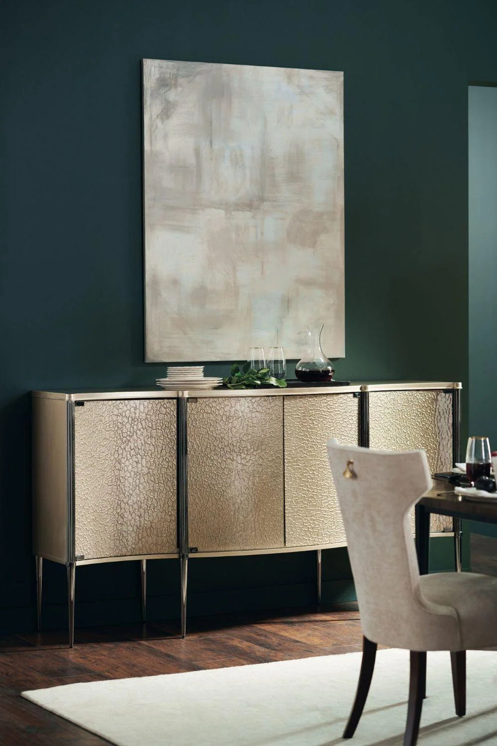 Luxury Curved Glass 4-Door Sideboard European Style for Villa