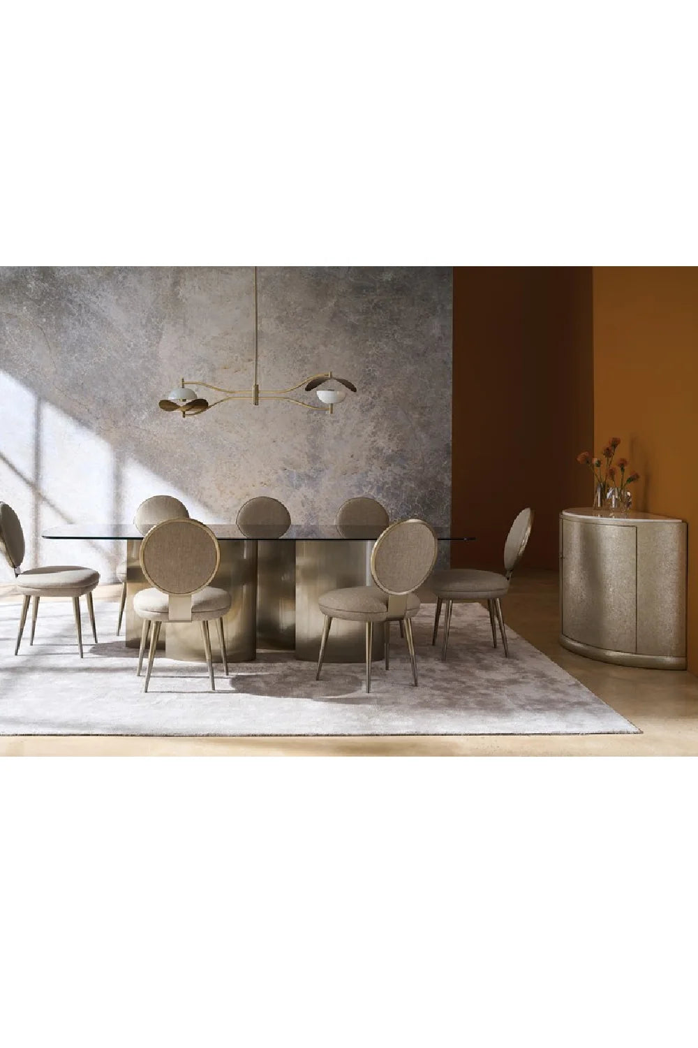 Luxury Curved Gold 2-Door Sideboard European Style for Villa