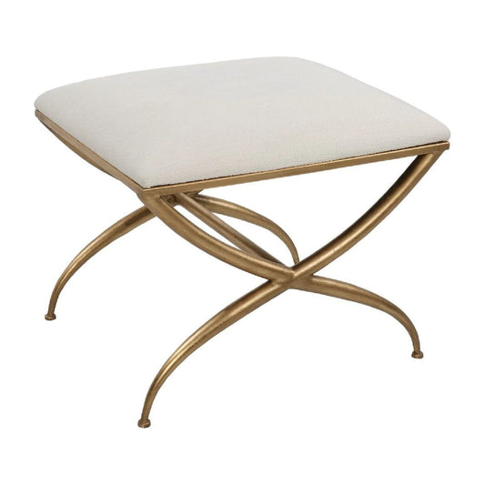 Luxury Curved Gold Framed Fabric Bench European Style for Villa