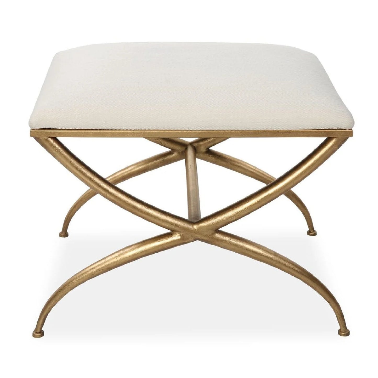 Luxury Curved Gold Framed Fabric Bench European Style for Villa