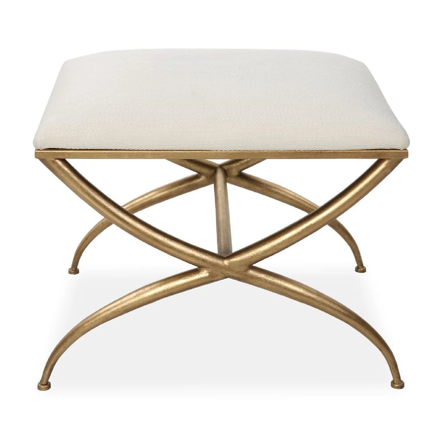 Luxury Curved Gold Framed Fabric Bench European Style for Villa