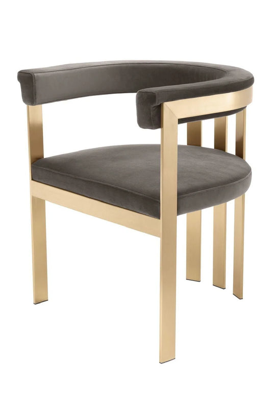 Luxury Curved Gray Velvet Modern Dining Chair European Style for Villa