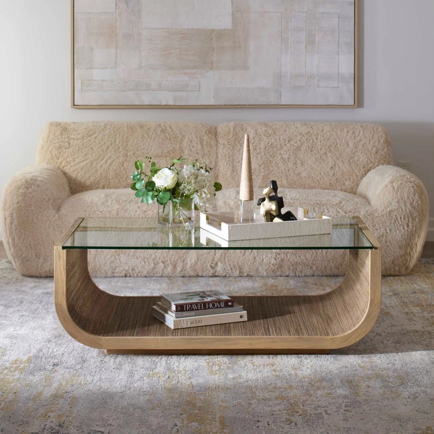 Luxury Curved Mahogany Coffee Table Modern Italian Style for Villa