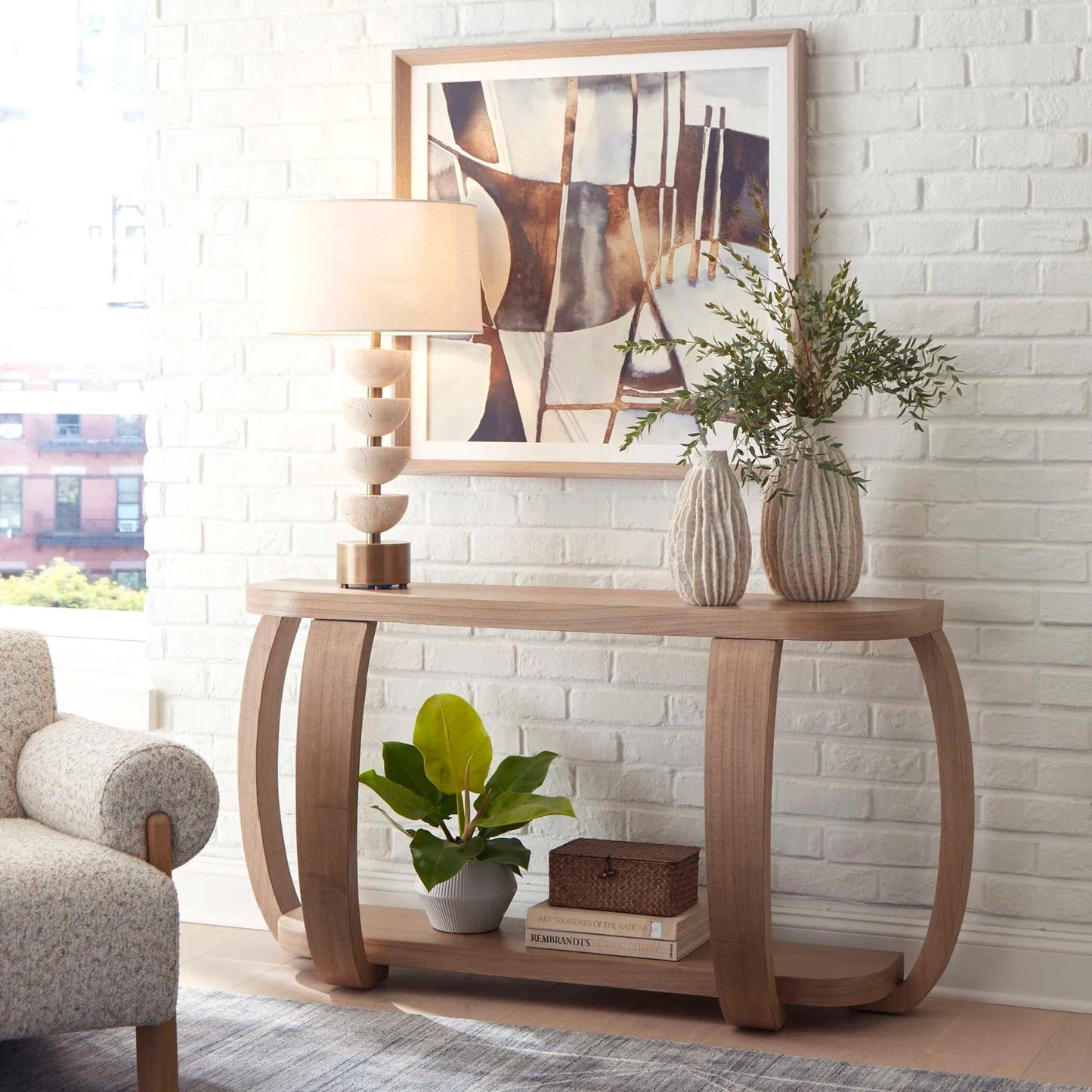 Luxury Curved Mindi Wood Console Table Modern Italian Style for Villa