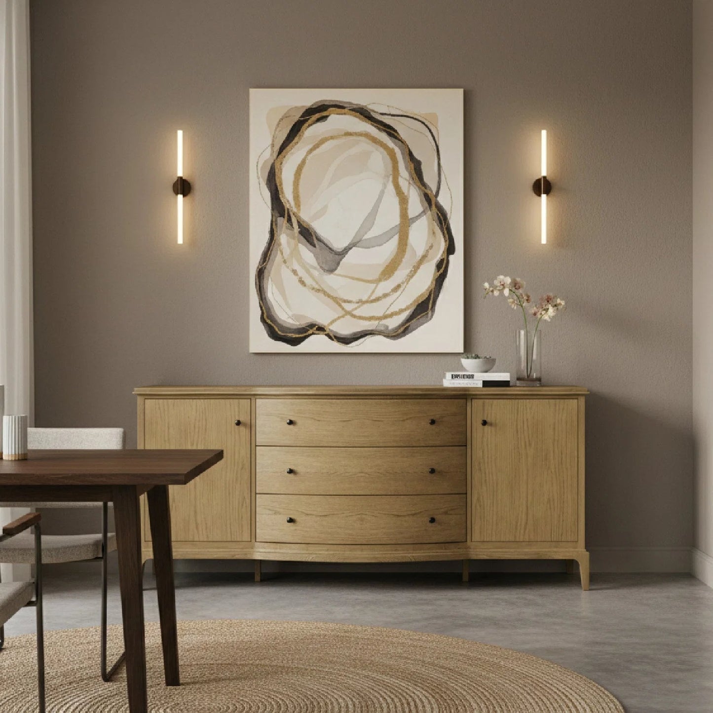 Luxury Curved Oak 3-Drawer Sideboard European Style for Villa
