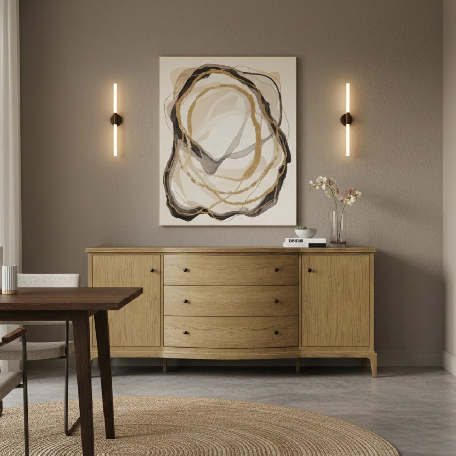 Luxury Curved Oak 3-Drawer Sideboard European Style for Villa