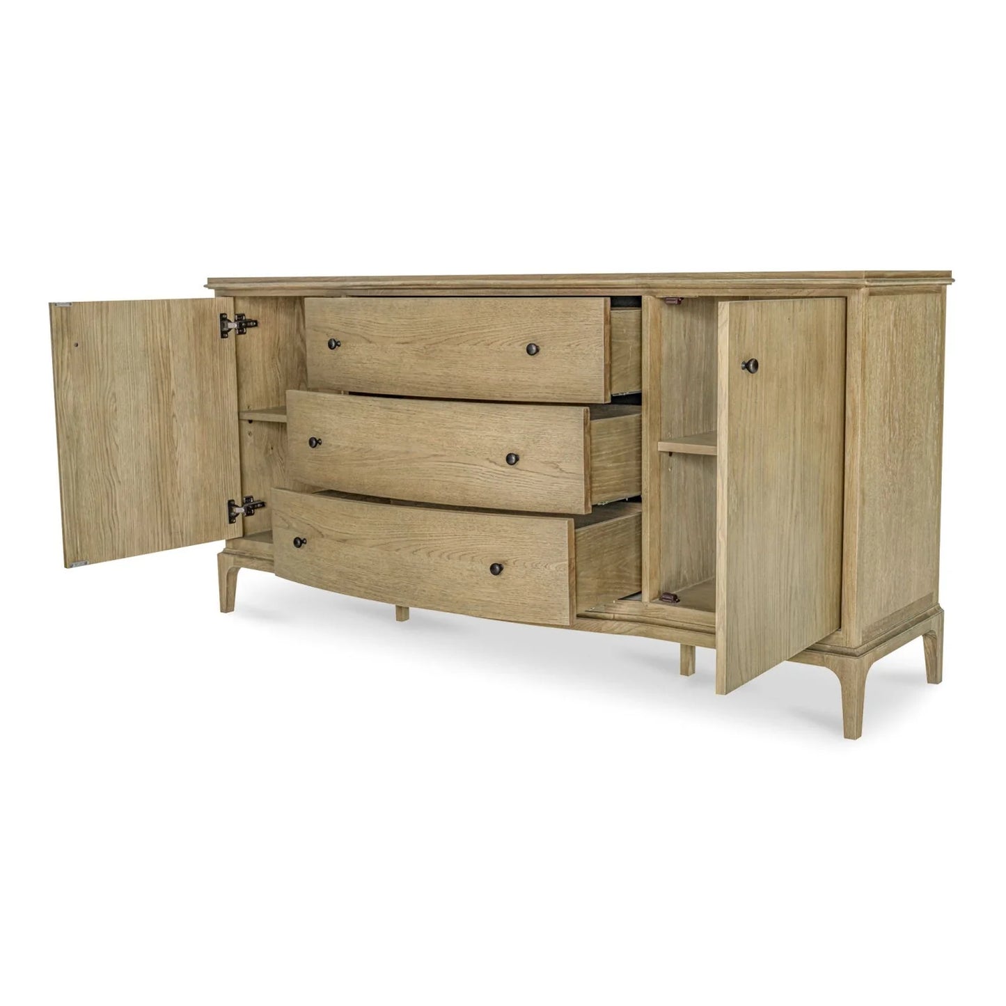 Luxury Curved Oak 3-Drawer Sideboard European Style for Villa