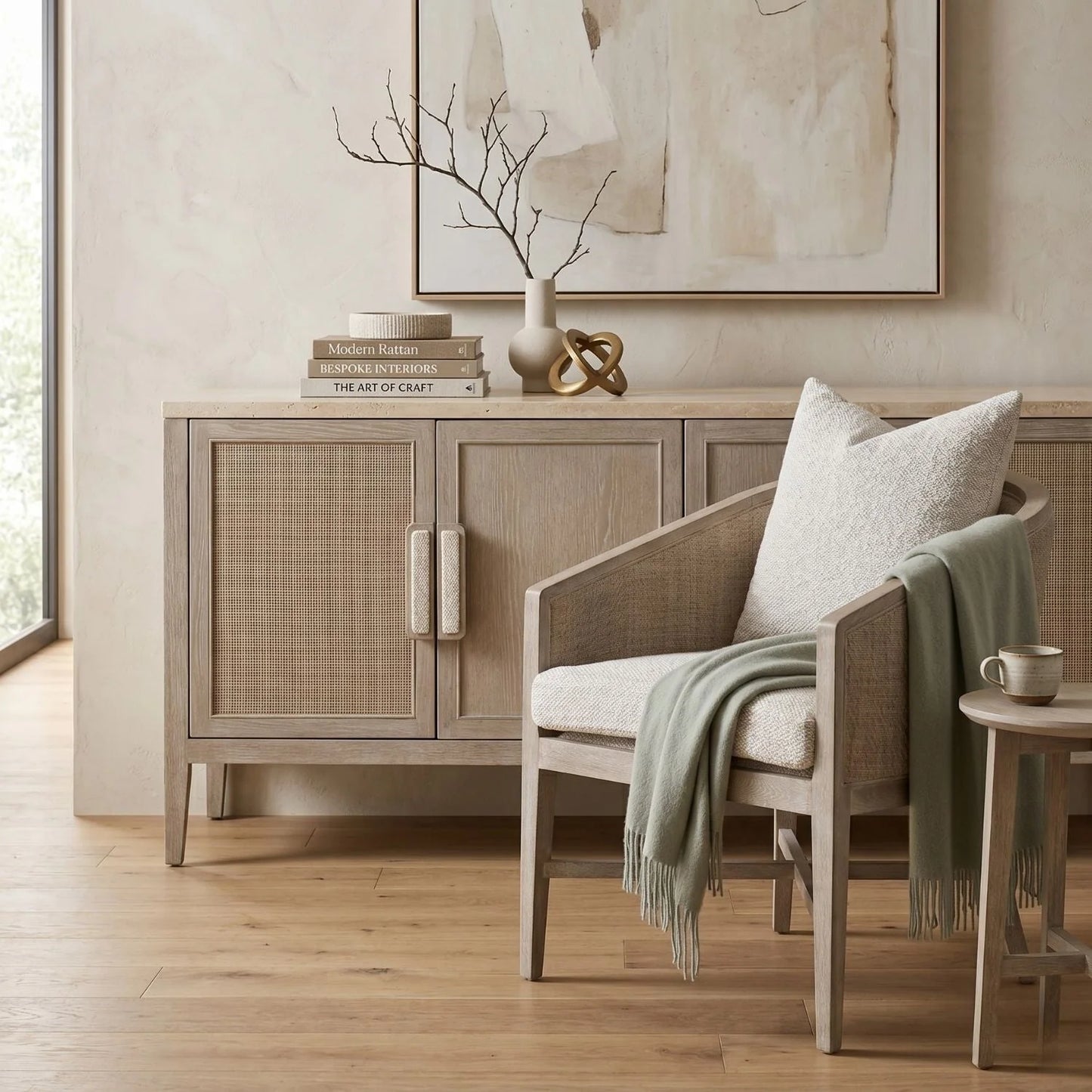 Luxury Curved Oak Linen Lounge Chair Modern Italian Style for Villa