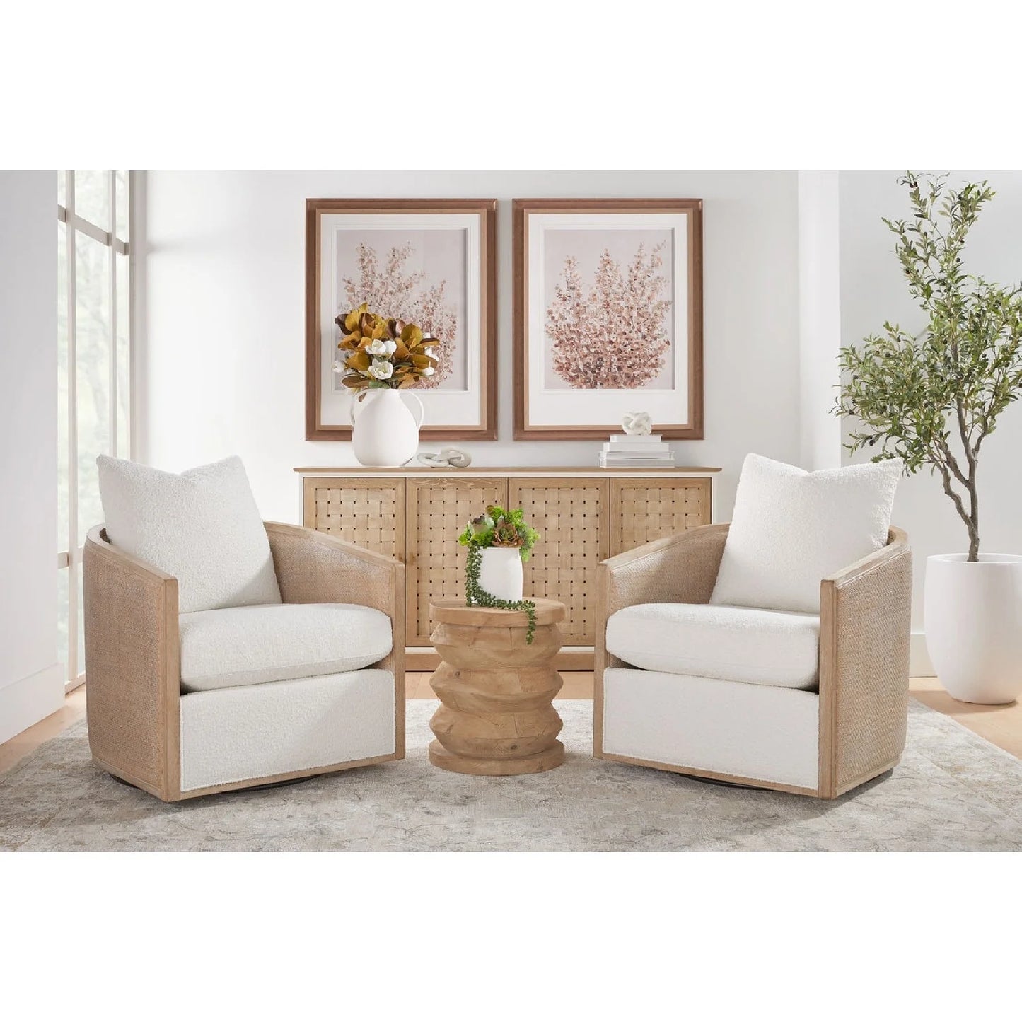 Luxury Curved Oak Swivel Lounge Chair European Style for Villa