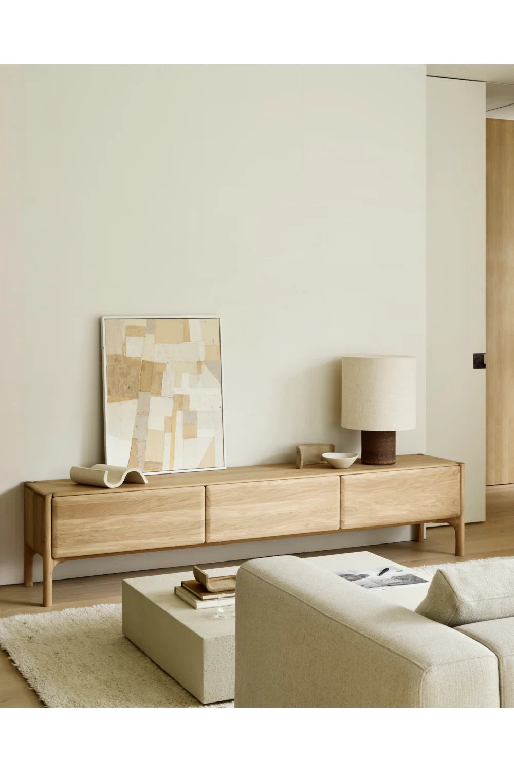 Luxury Curved Oak TV Cupboard Modern Italian Style for Villa