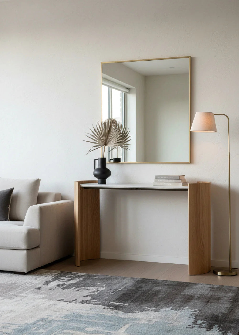 Luxury Curved Oak White Marble Console Table Modern Italian Style for Villa