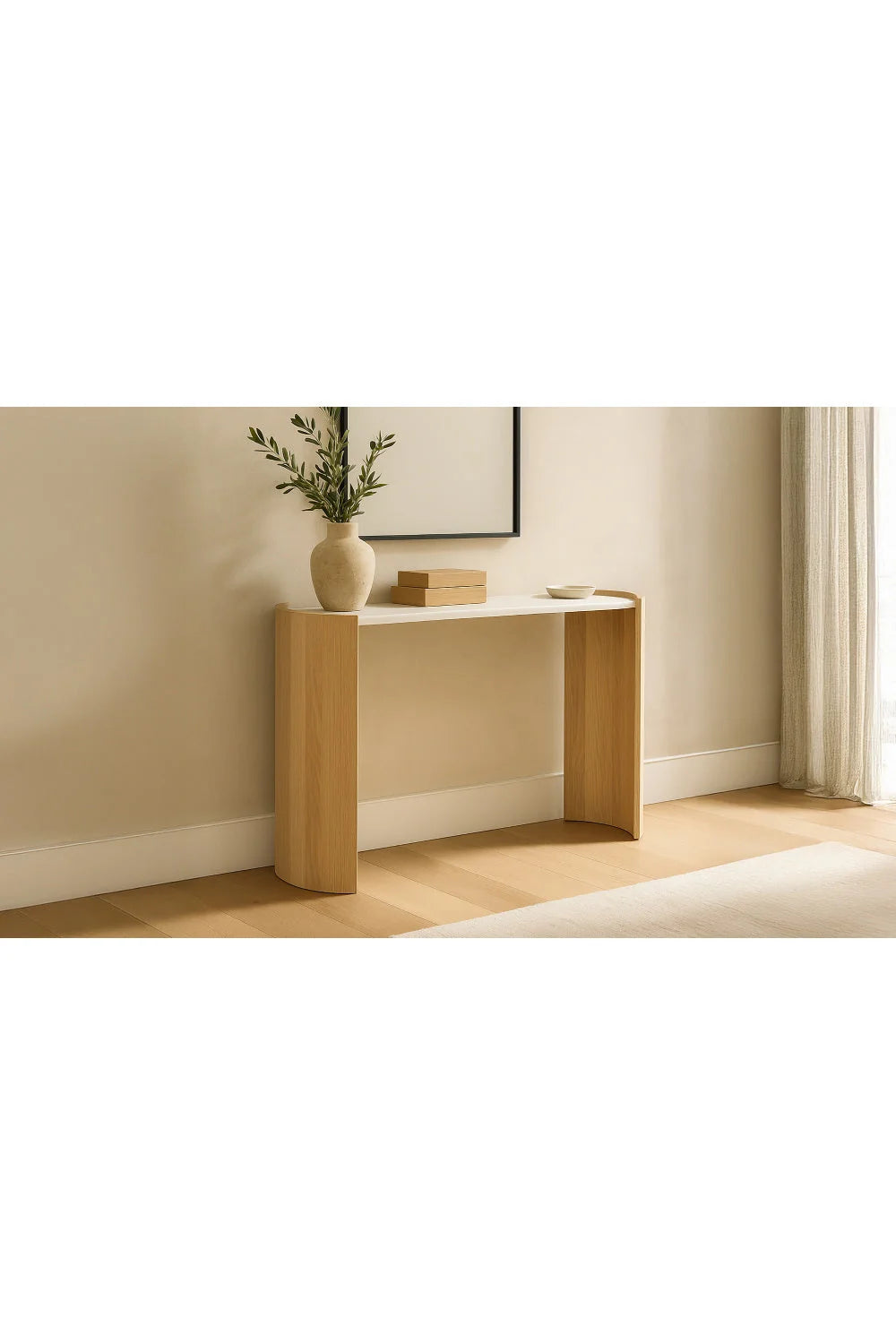 Luxury Curved Oak White Marble Console Table Modern Italian Style for Villa