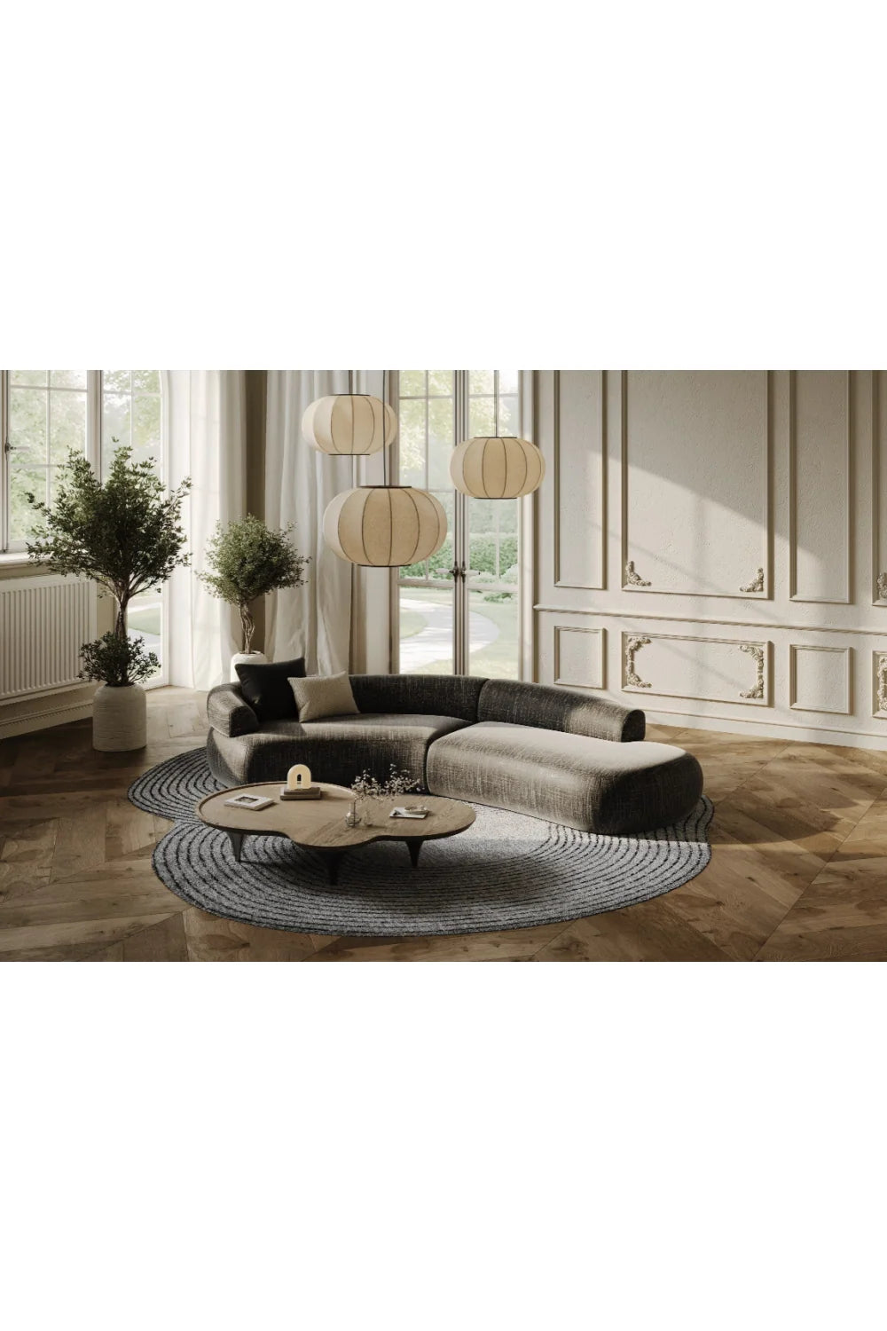 Luxury Curved Sectional Sofa Modern Italian Style for Villa