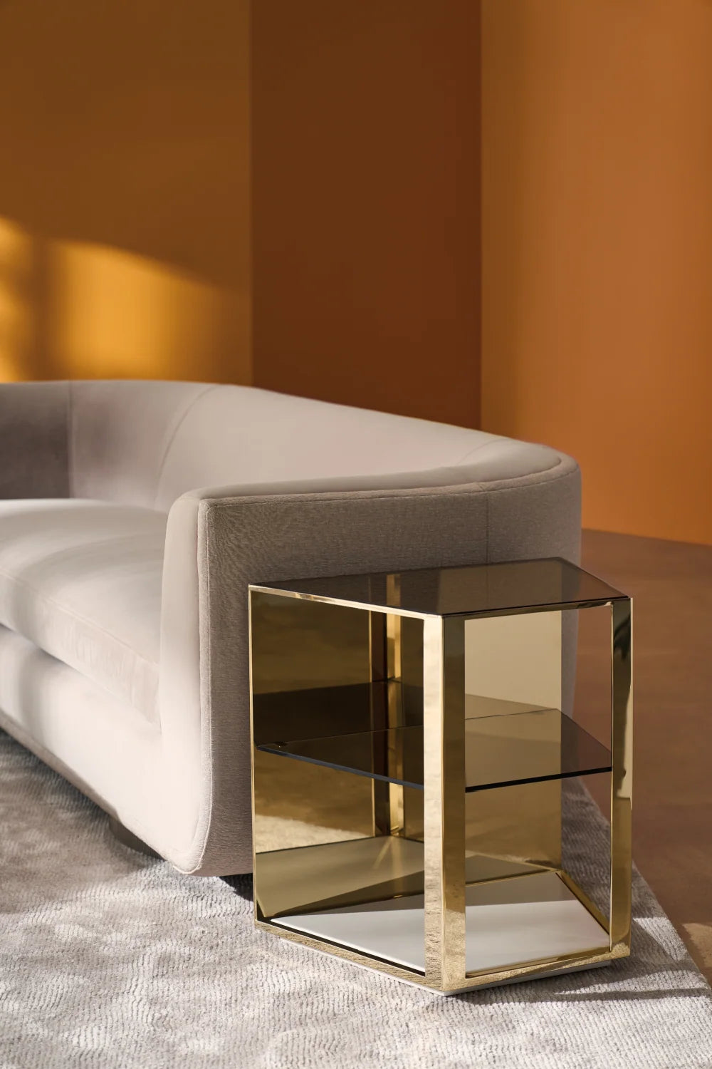 Luxury Curved Taupe Velvet Sofa Modern Italian Style for Villa