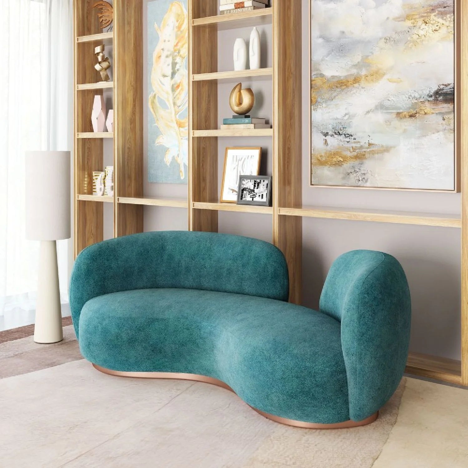 Luxury Curved Teal Fabric Sofa Modern Italian Style for Villa