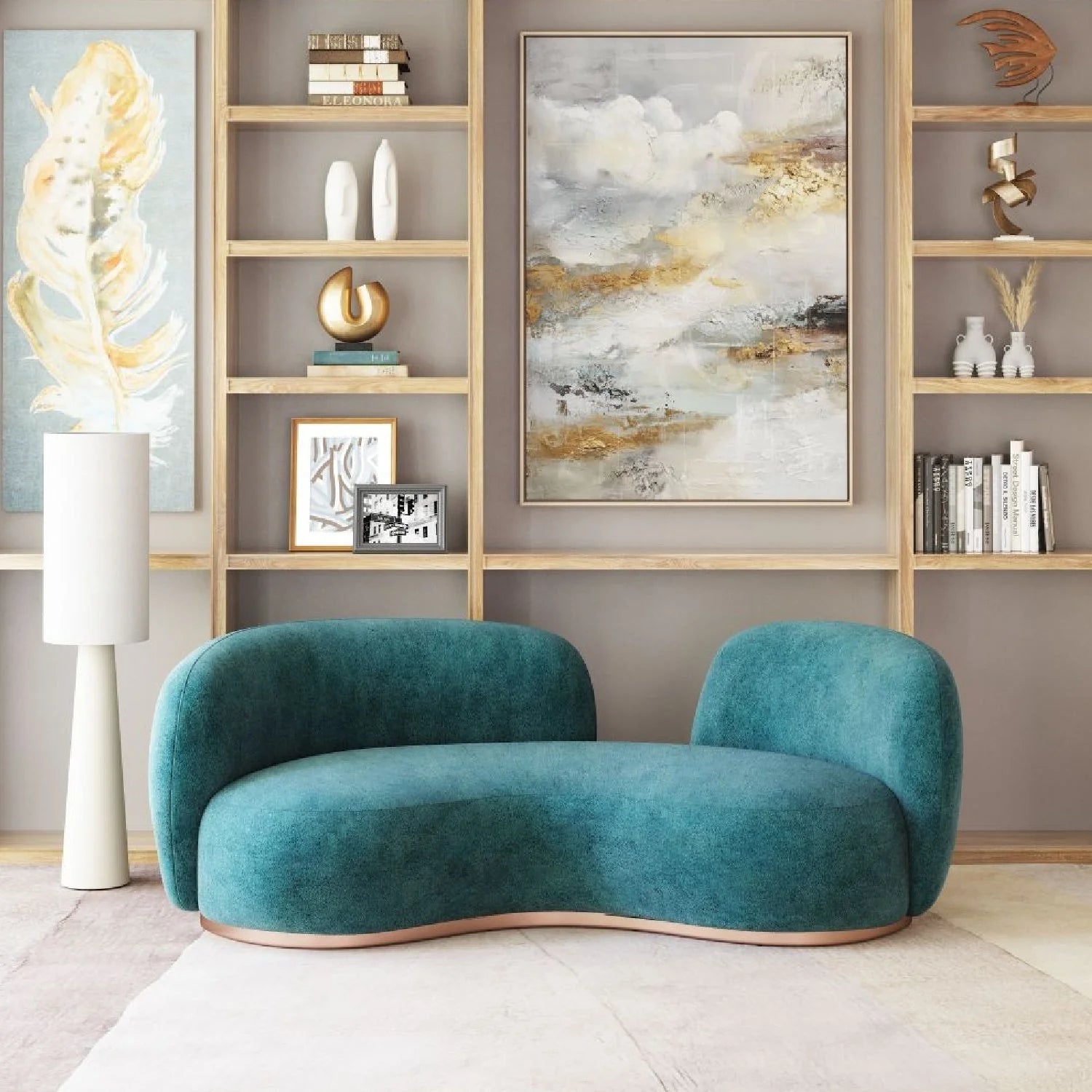 Luxury Curved Teal Fabric Sofa Modern Italian Style for Villa