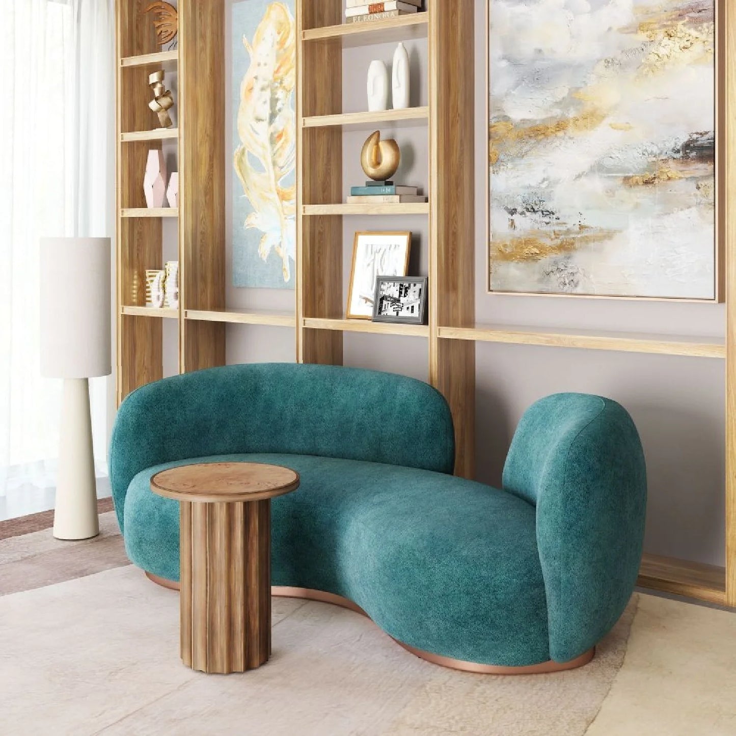 Luxury Curved Teal Fabric Sofa Modern Italian Style for Villa