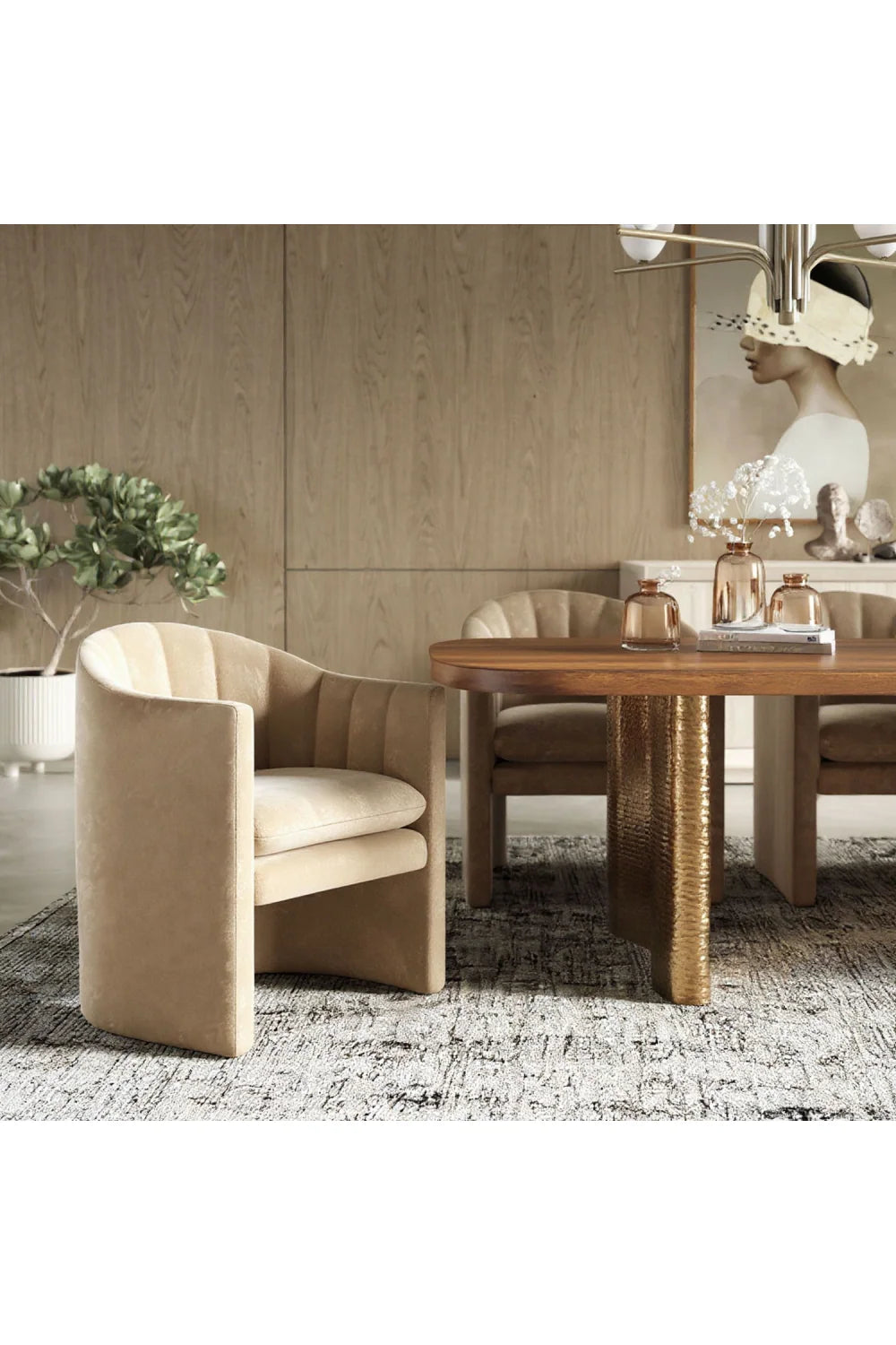 Luxury Curved Velvet Modern Dining Chair European Style for Villa