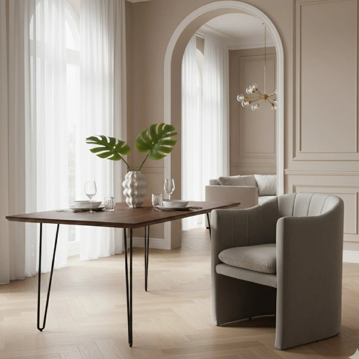 Luxury Curved Velvet Modern Dining Chair European Style for Villa