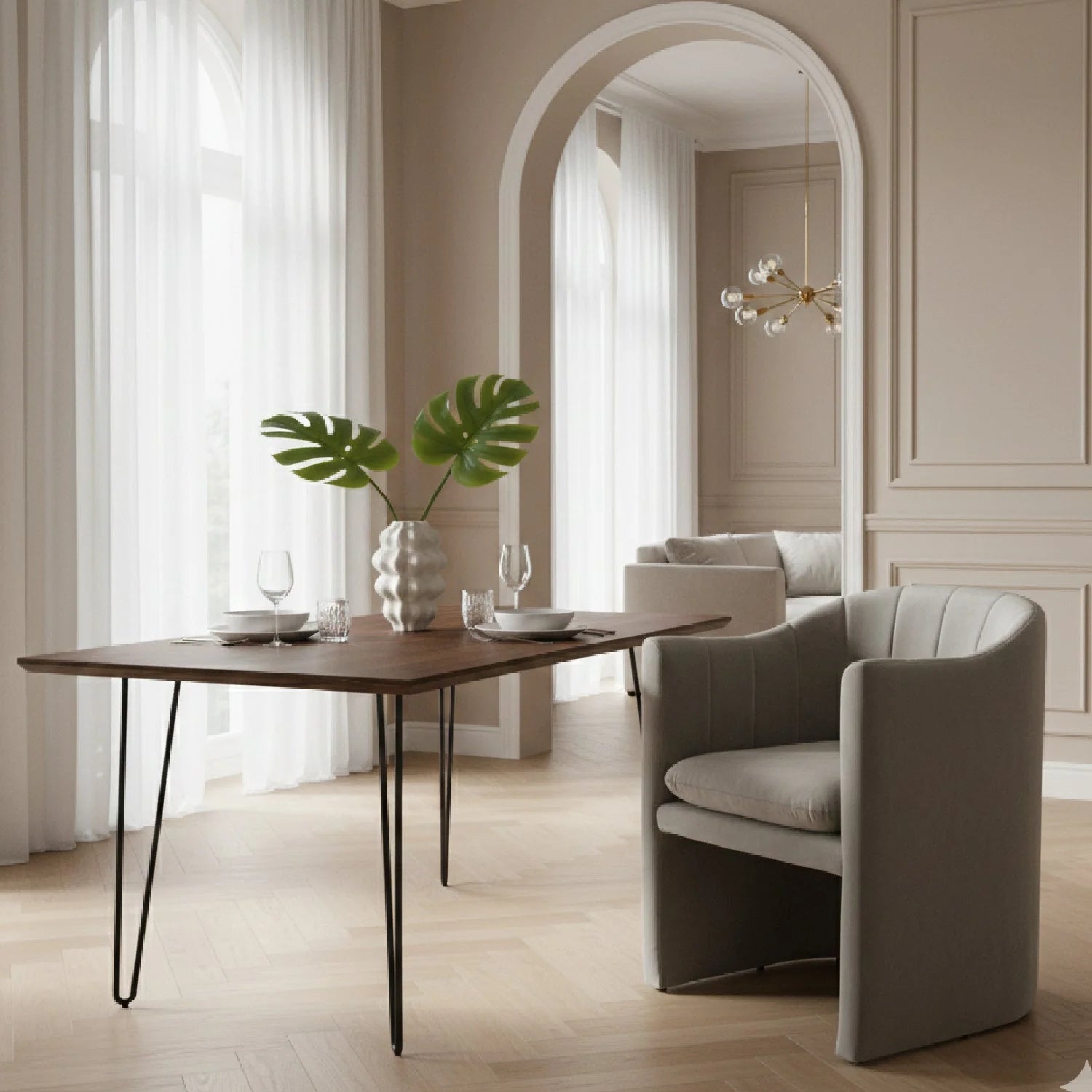 Luxury Curved Velvet Modern Dining Chair European Style for Villa
