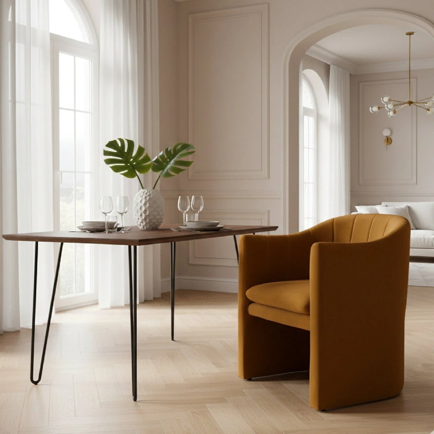 Luxury Curved Velvet Modern Dining Chair European Style for Villa