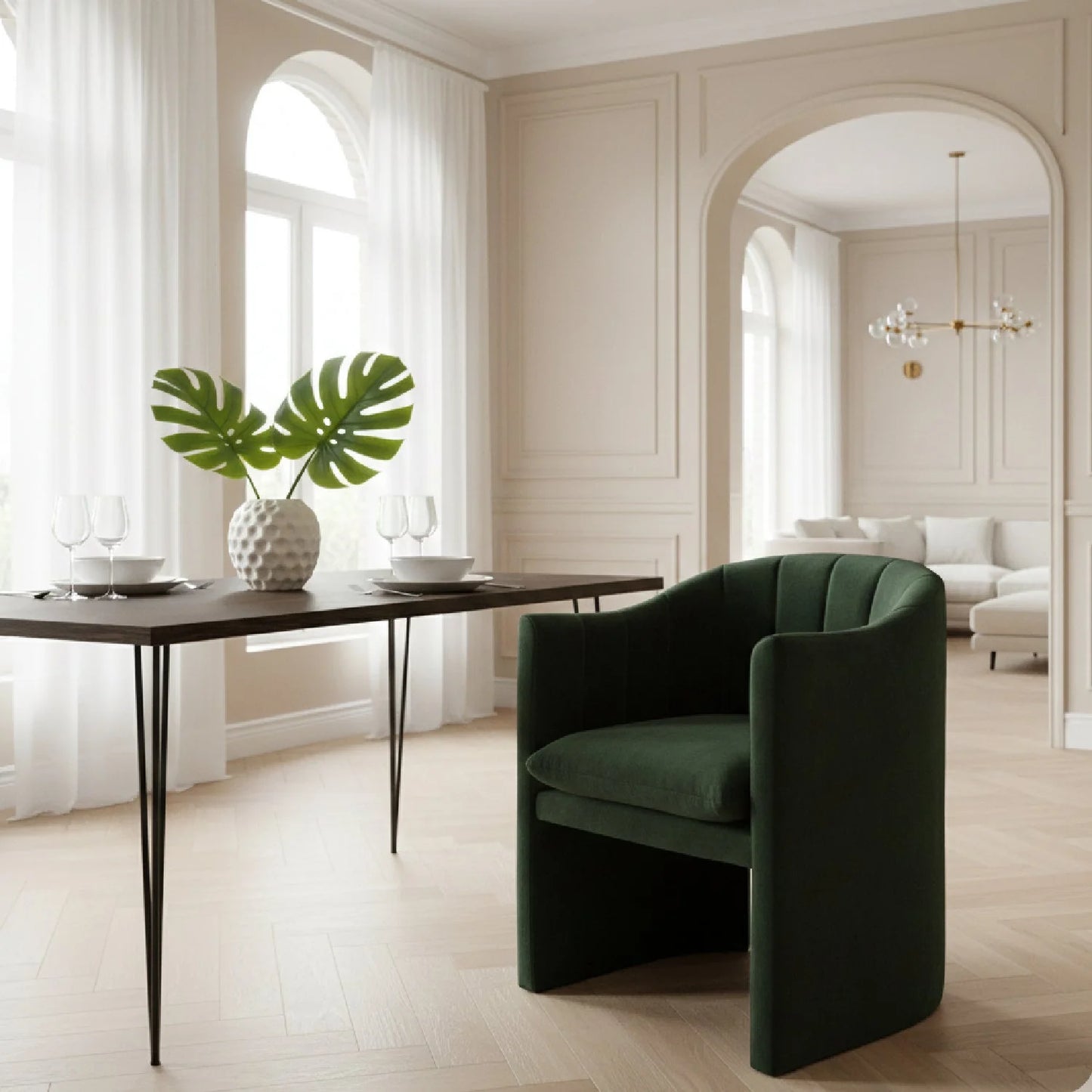 Luxury Curved Velvet Modern Dining Chair European Style for Villa