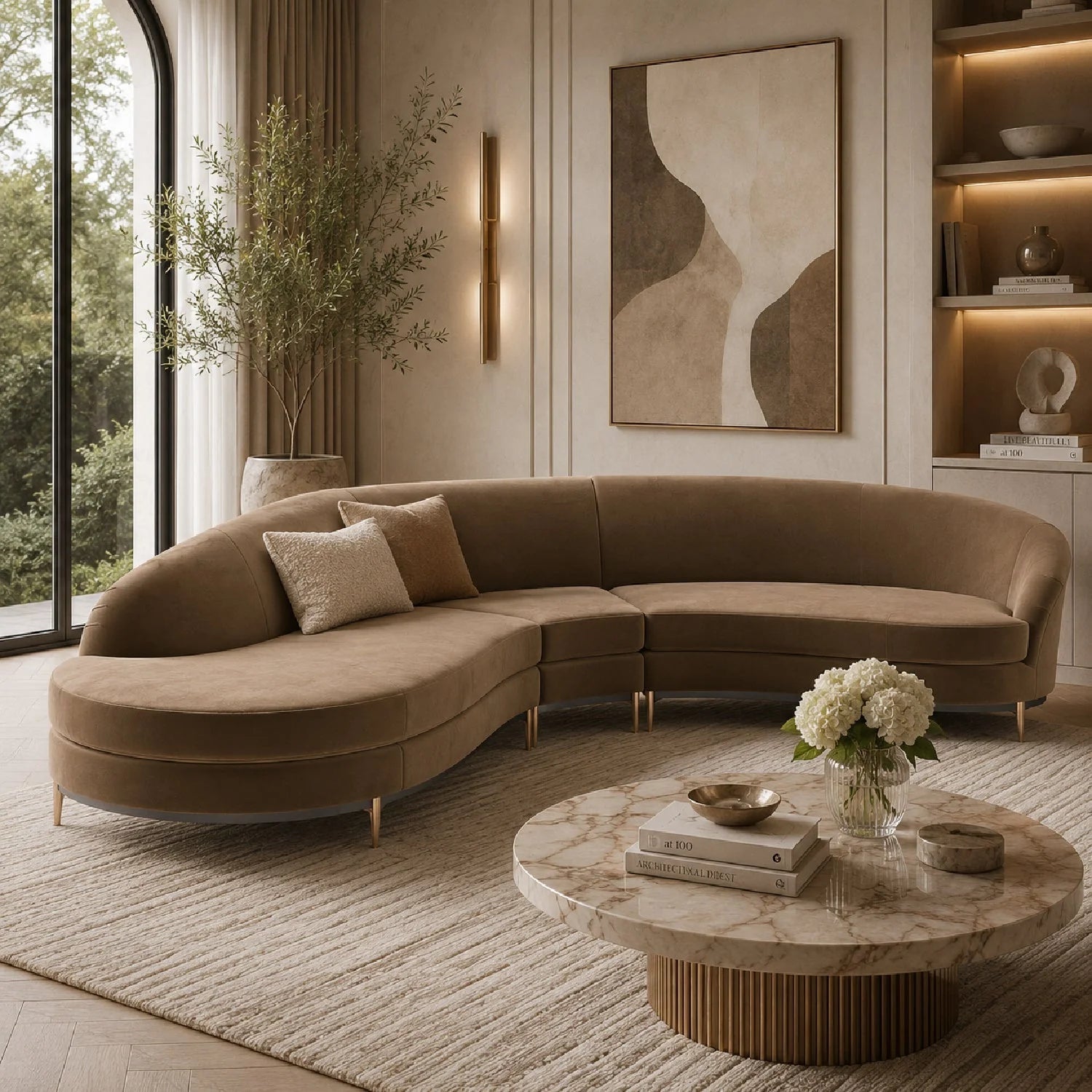 Luxury Curved Velvet Sectional Sofa Modern Italian Style for Villa