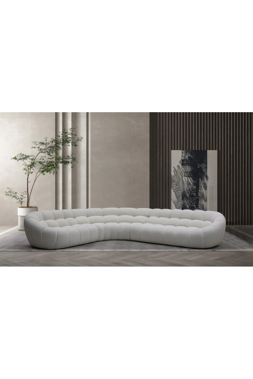 Luxury Curved White Fabric Sectional Sofa Modern Italian Style for Villa