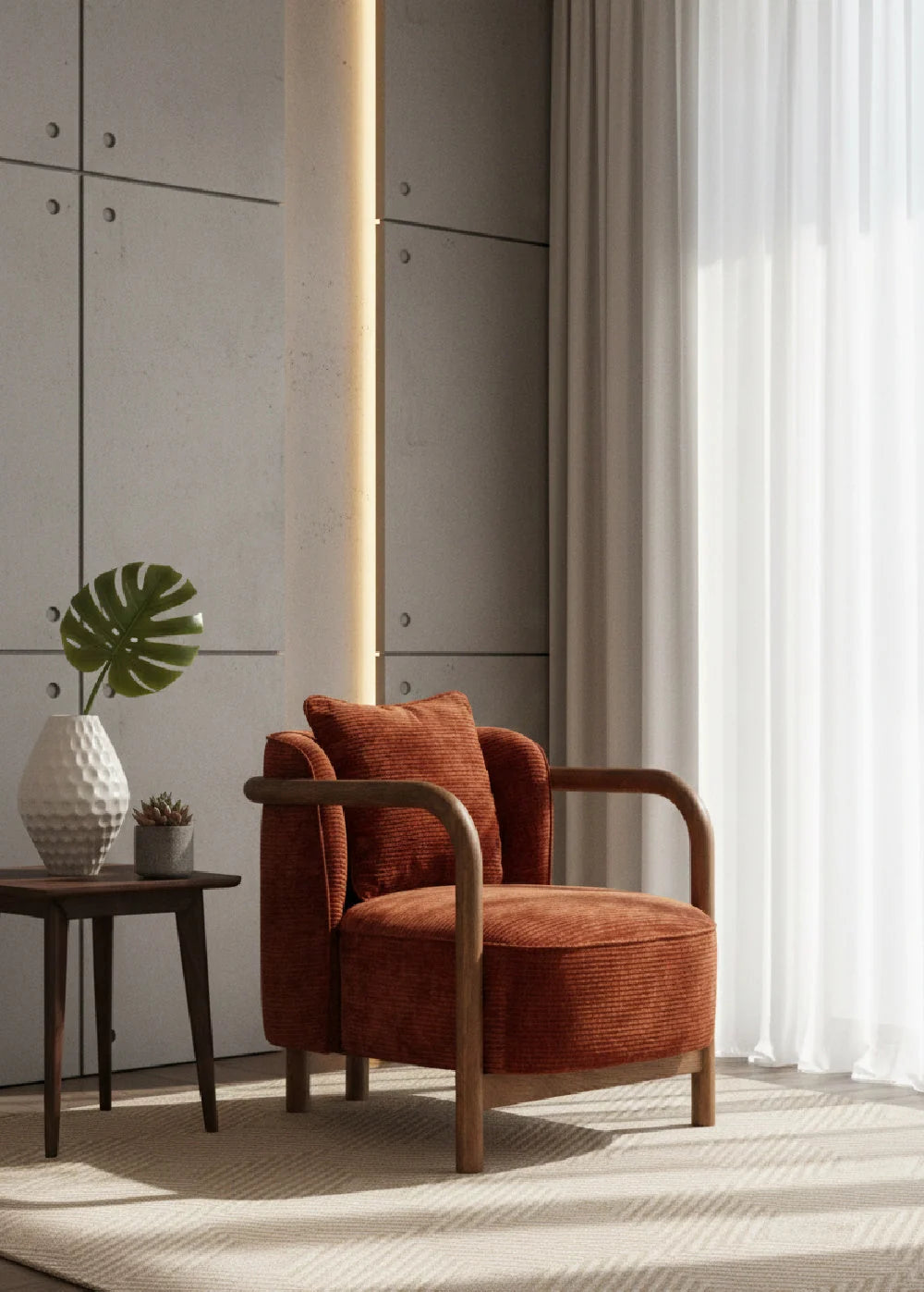 Luxury Curved Wood Lounge Chair Modern Italian Style for Villa