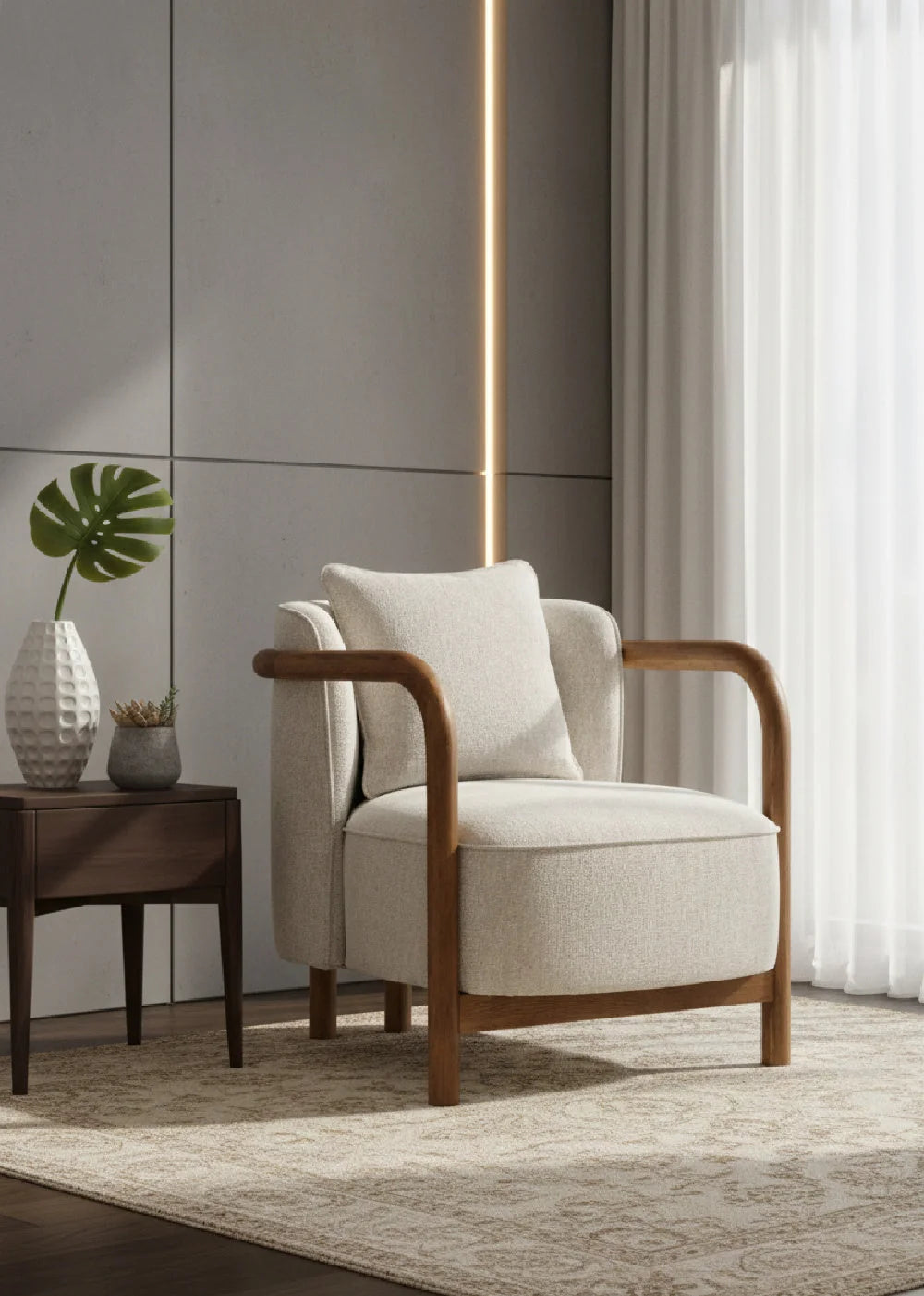 Luxury Curved Wood Lounge Chair Modern Italian Style for Villa