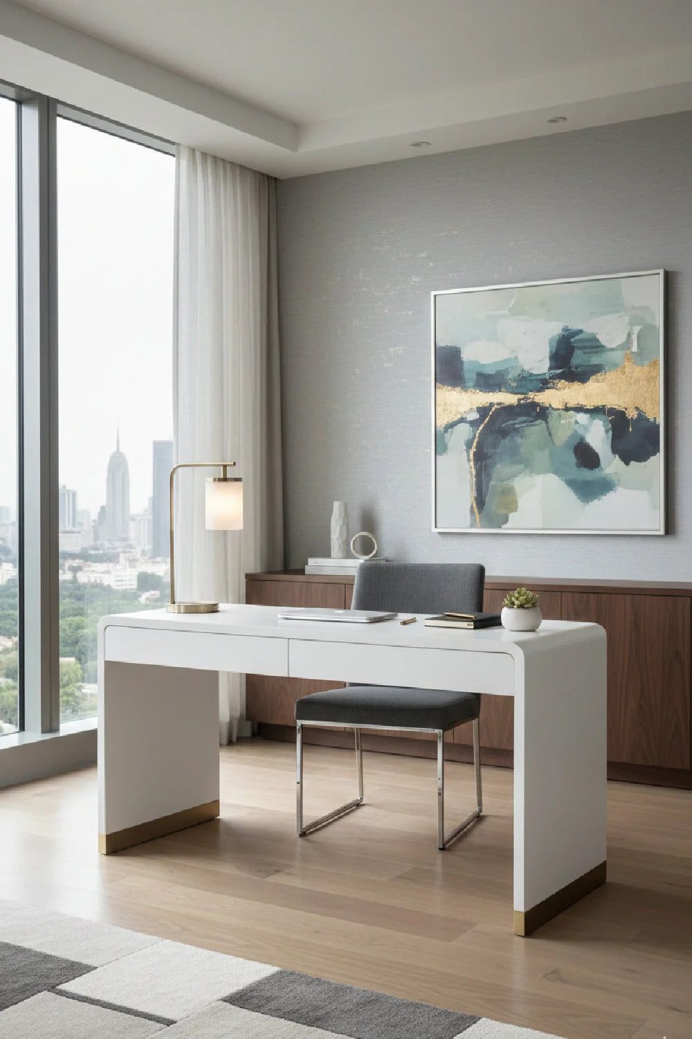 Luxury Curved Wood Modern Desk European Style for Villa
