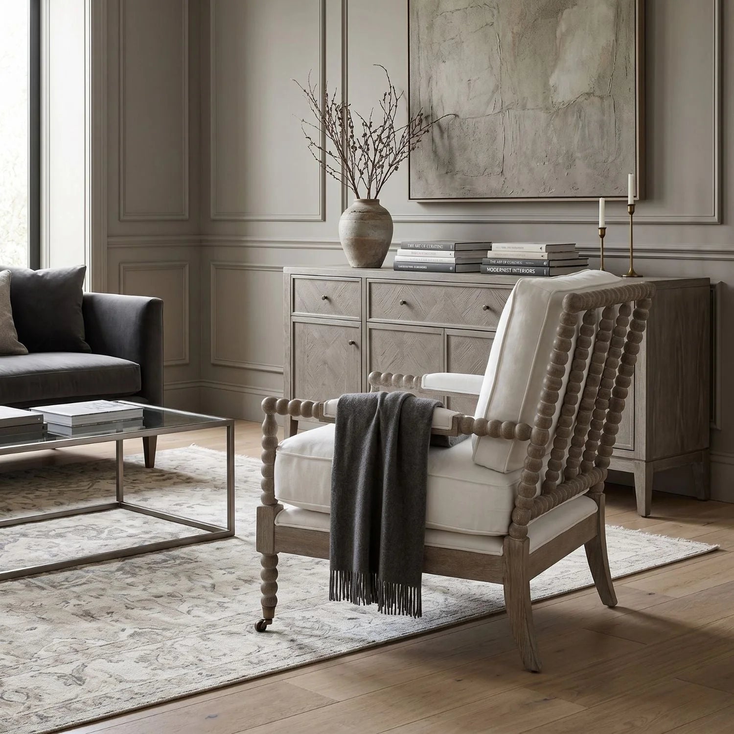 Luxury Cushioned Gray Oak Club Chair Modern Italian Style for Villa