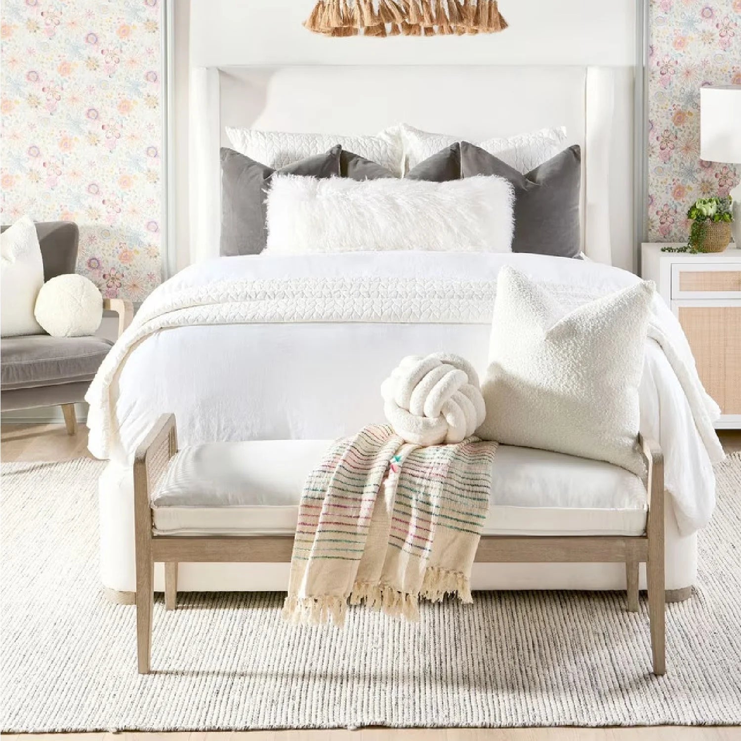 Luxury Cushioned Oak Bench European Style for Villa