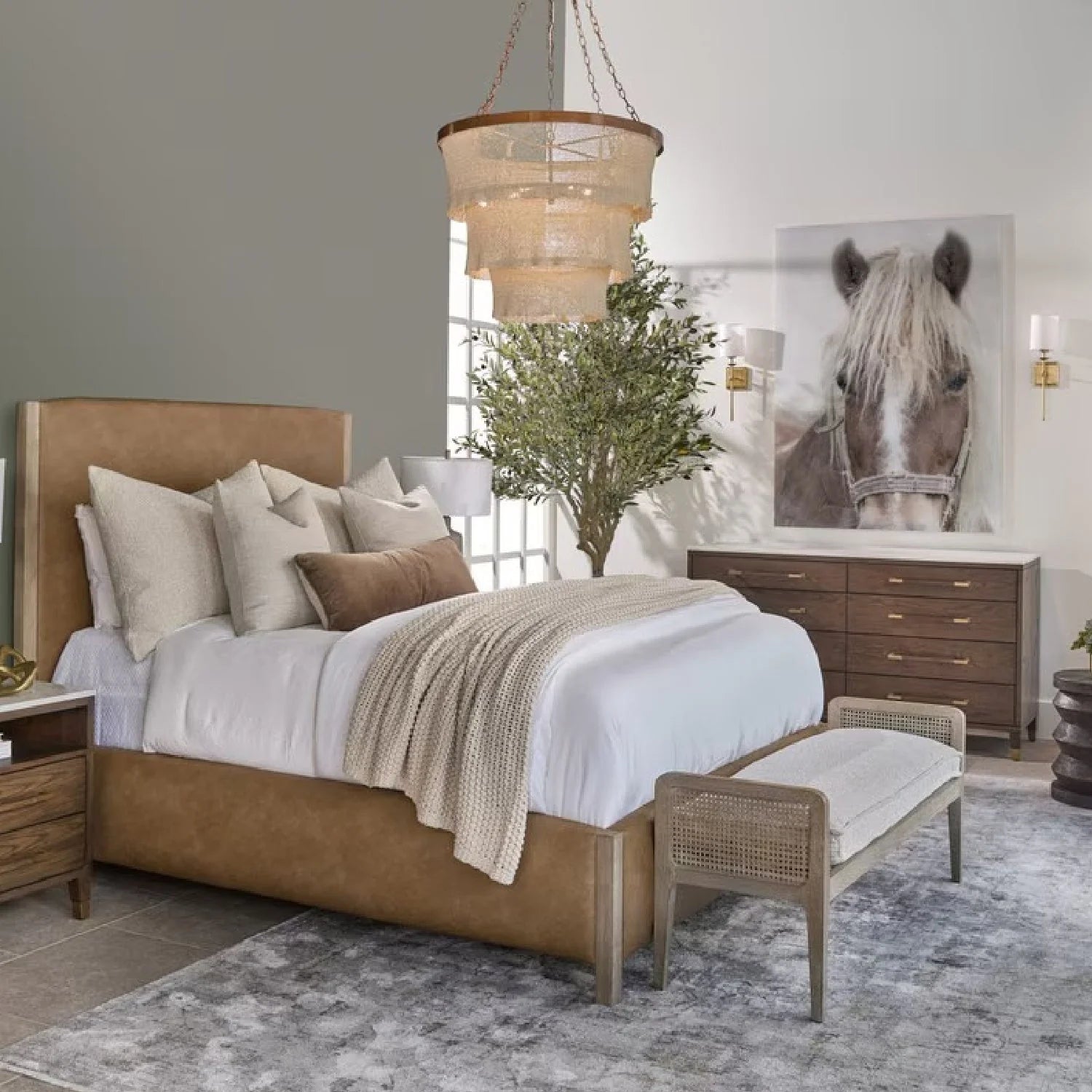 Luxury Cushioned Oak Bench European Style for Villa