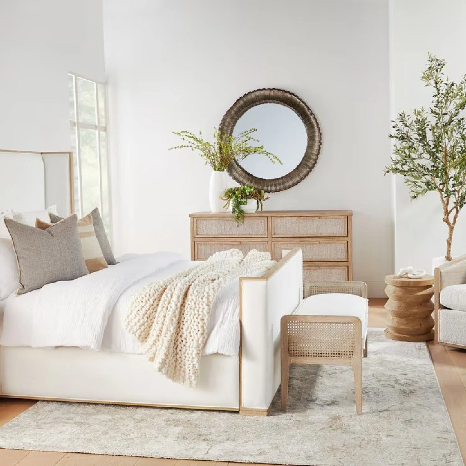 Luxury Cushioned Oak Bench European Style for Villa