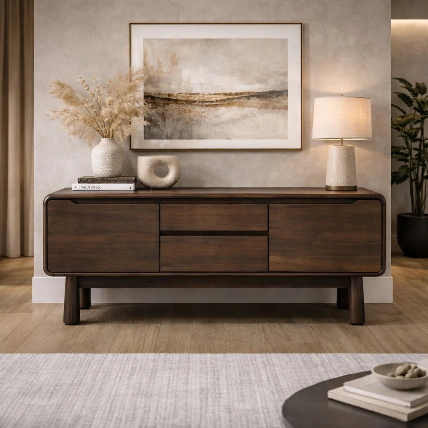 Luxury Dark Acacia 2-Door Sideboard European Style for Villa