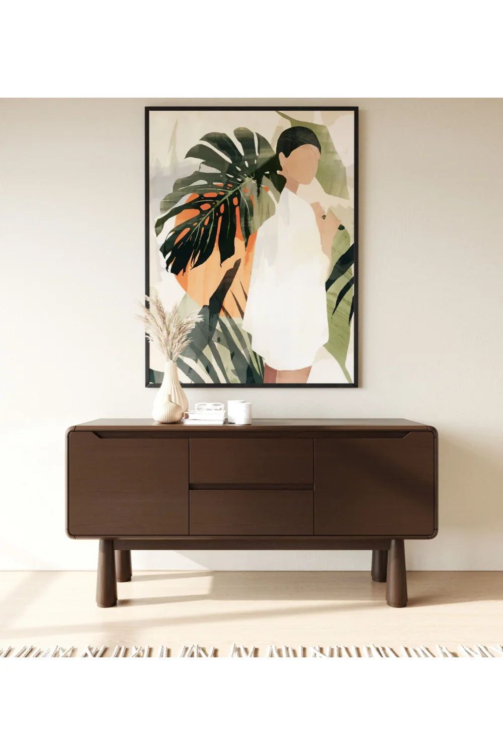 Luxury Dark Acacia 2-Door Sideboard European Style for Villa