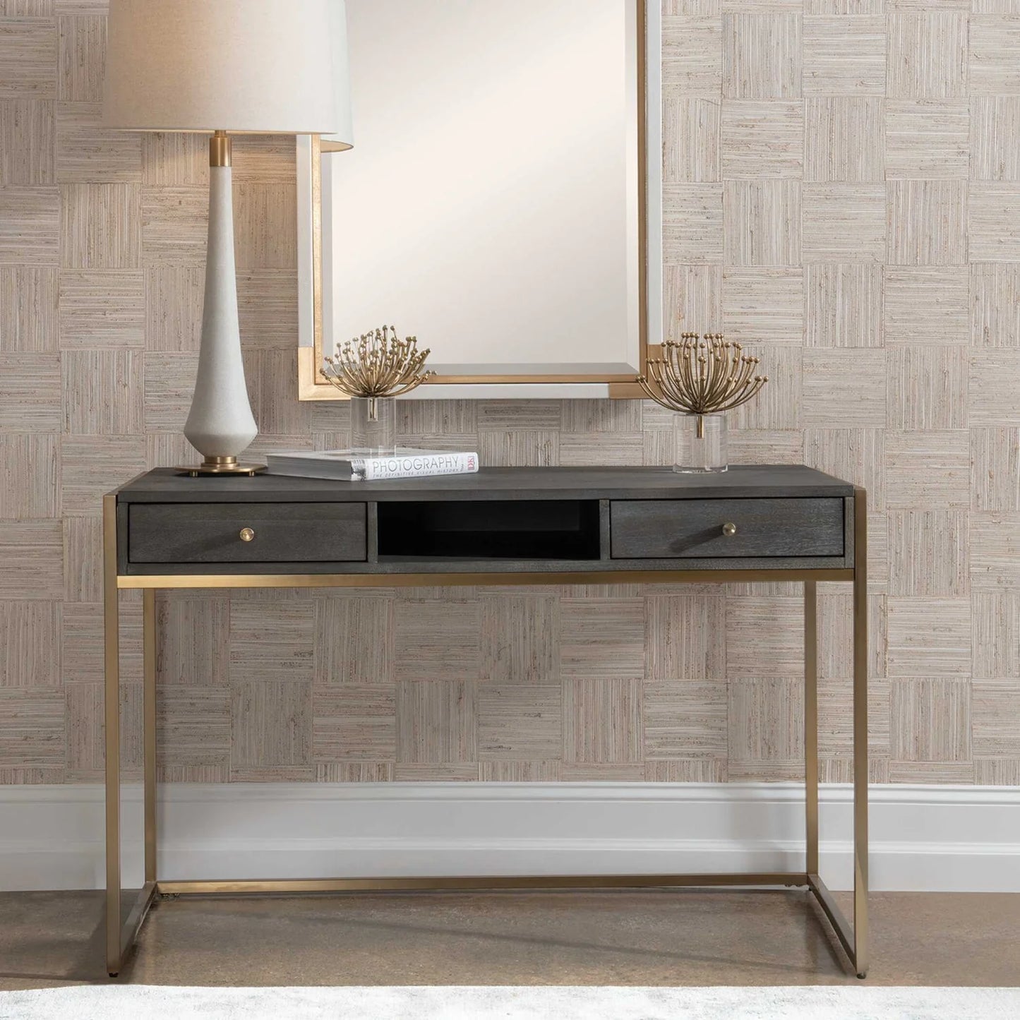 Luxury Dark Acacia 2-Drawer Modern Desk European Style for Villa