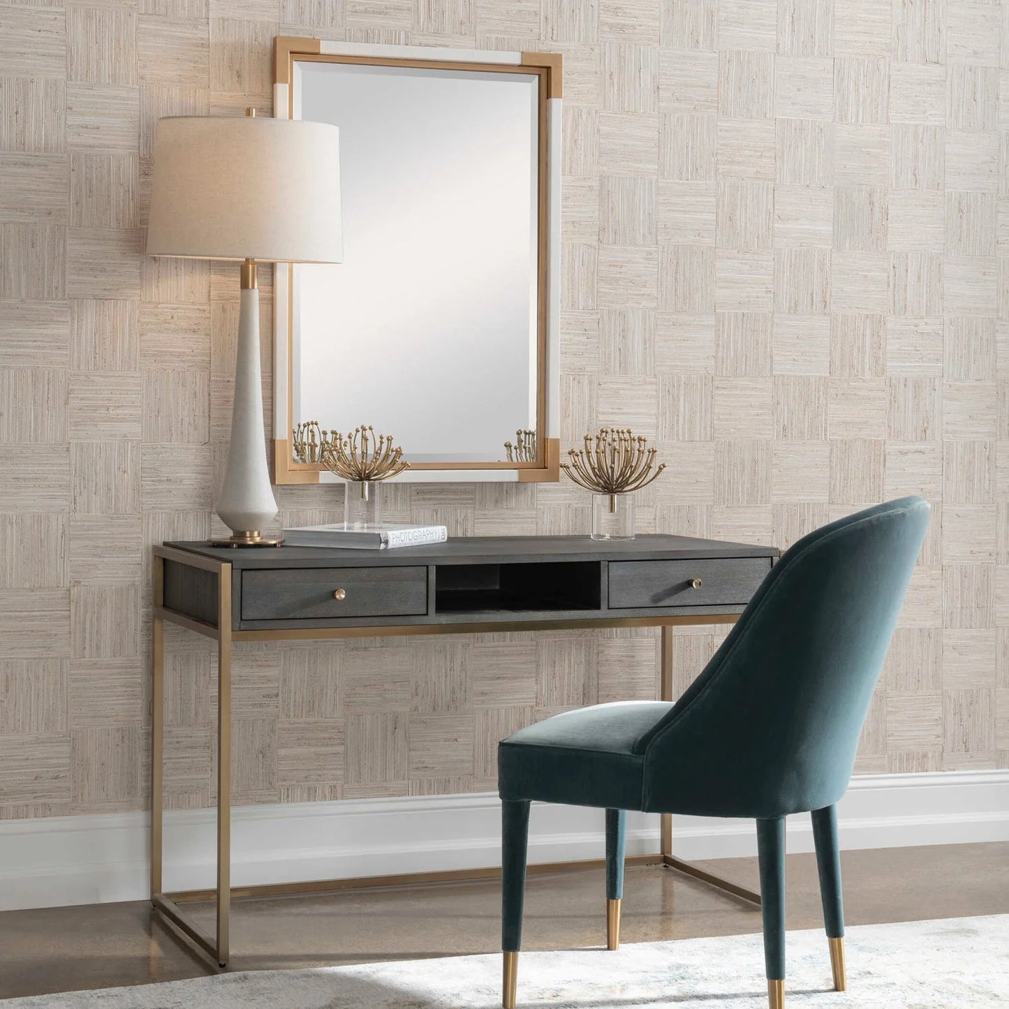 Luxury Dark Acacia 2-Drawer Modern Desk European Style for Villa