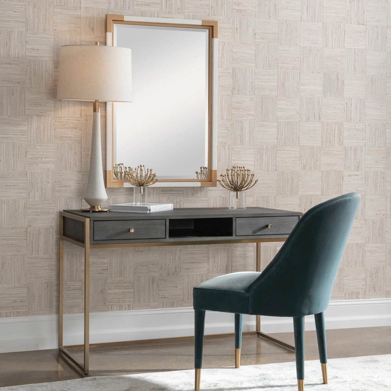 Luxury Dark Acacia 2-Drawer Modern Desk European Style for Villa