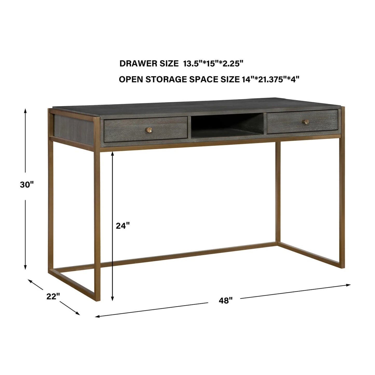 Luxury Dark Acacia 2-Drawer Modern Desk European Style for Villa