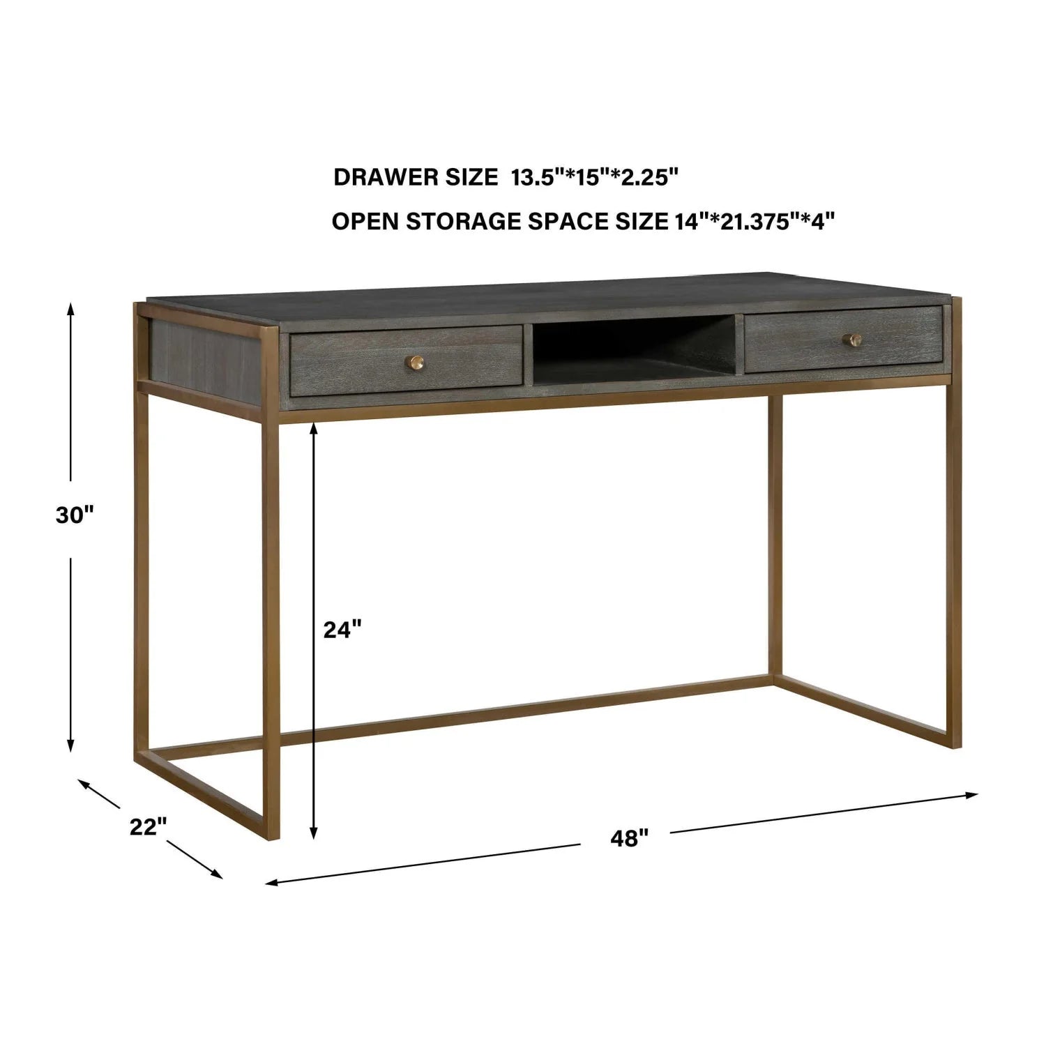 Luxury Dark Acacia 2-Drawer Modern Desk European Style for Villa