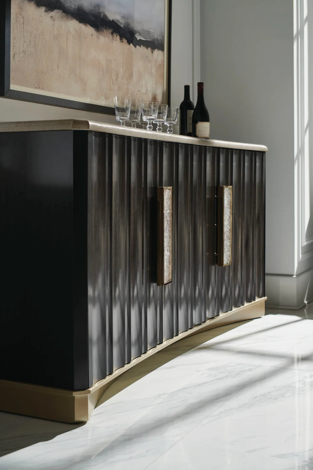 Luxury Dark Birch 4-Door Sideboard European Style for Villa