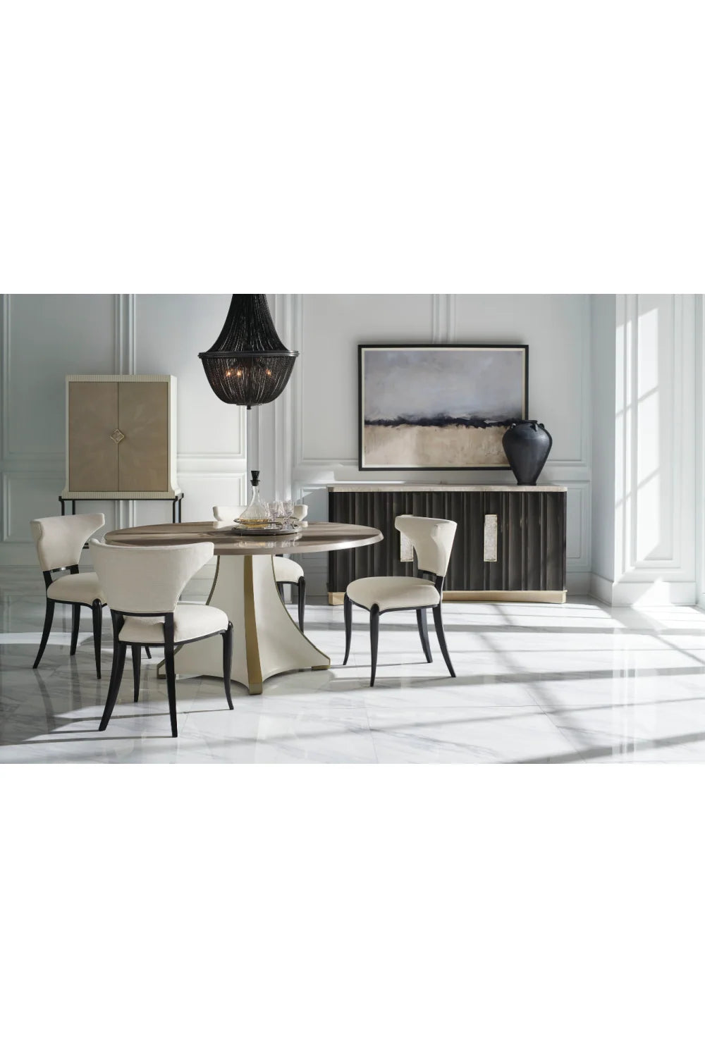 Luxury Dark Birch 4-Door Sideboard European Style for Villa