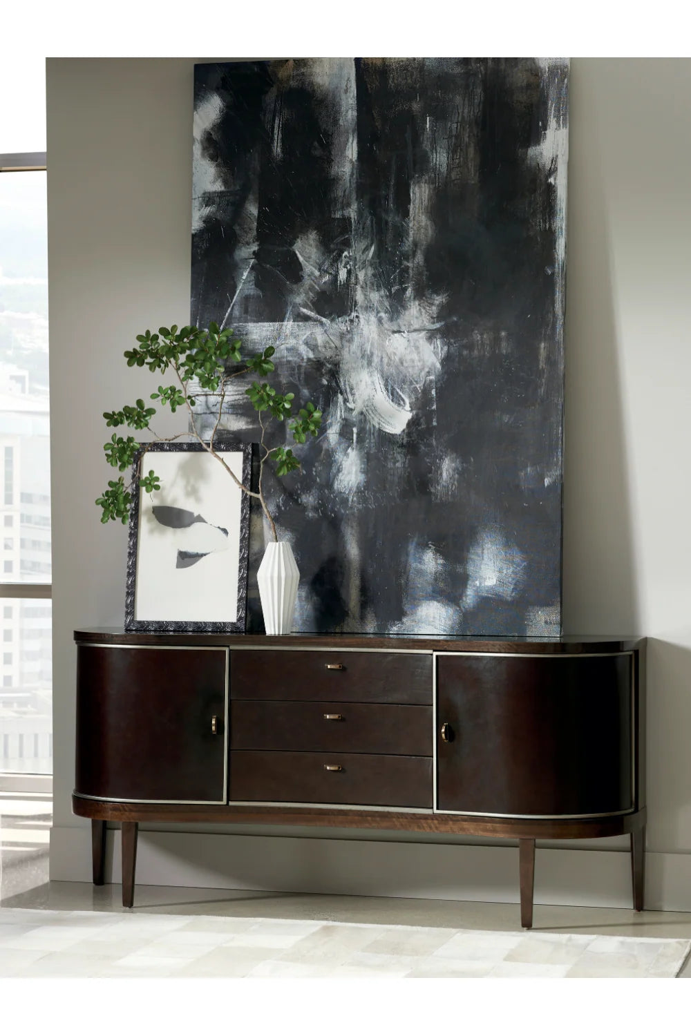 Luxury Dark Eucalyptus Curved Sideboard European Style for Villa