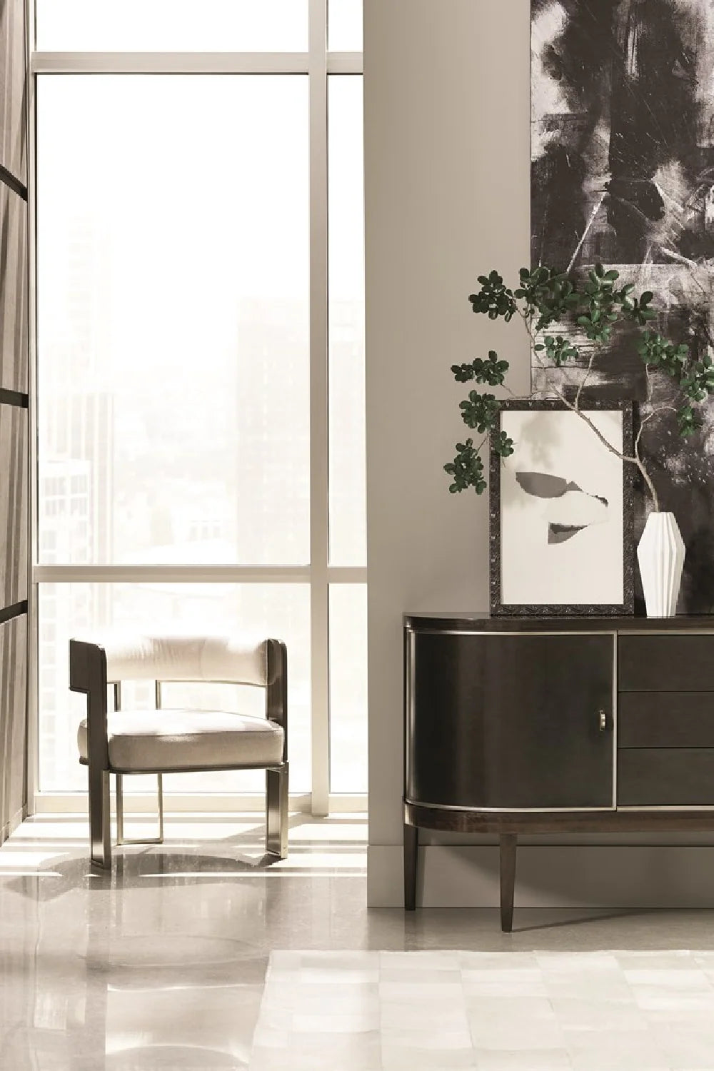 Luxury Dark Eucalyptus Curved Sideboard European Style for Villa