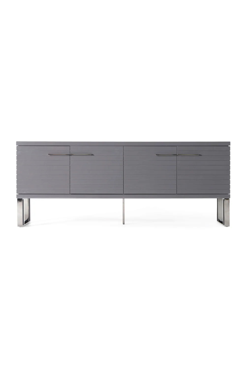 Luxury Dark Gray Slatted 4-Door Sideboard European Style for Villa